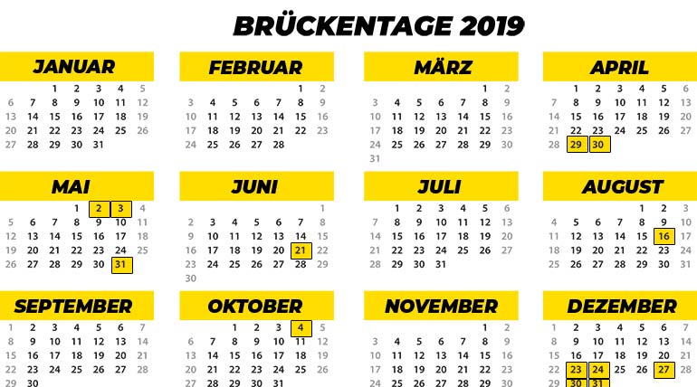 Mehr Urlaub mit den Feier- und Brückentagen 2019