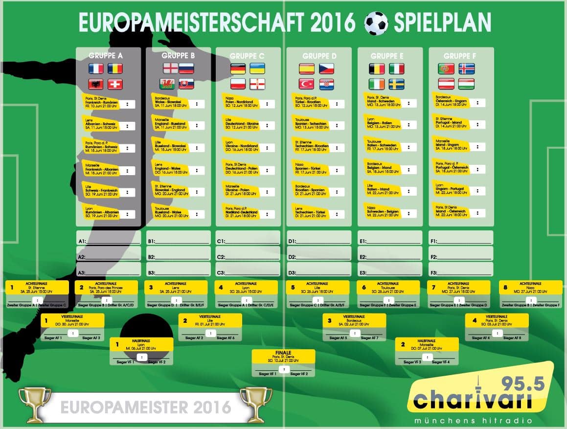 Der Spielplan zur Europameisterschaft 2016