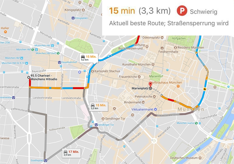 Parkplätze in München finden mit Google Maps