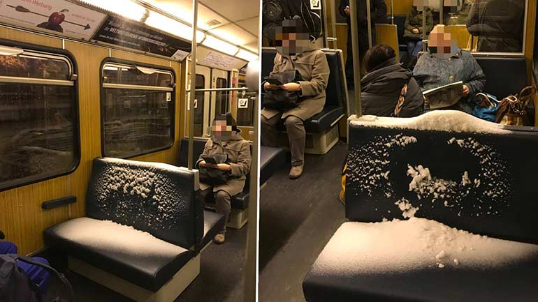 Schnee in Münchner U-Bahn