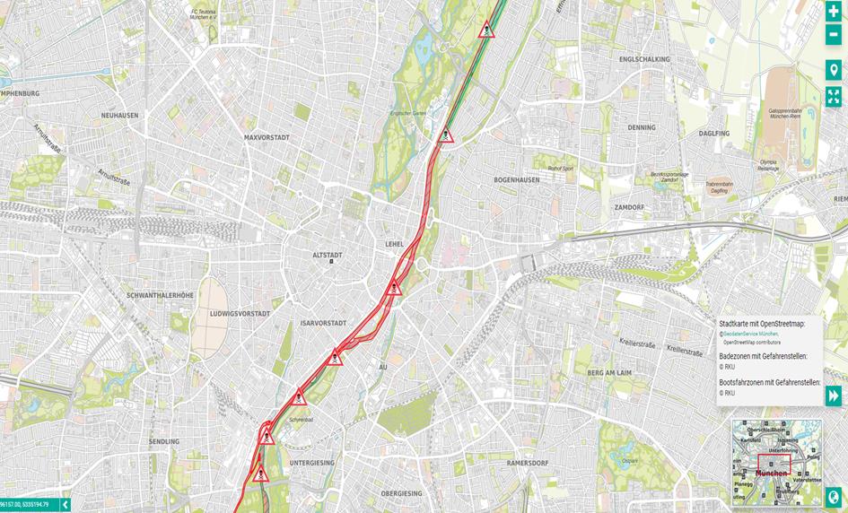Karte mit Gefahrenstellungen der Isar