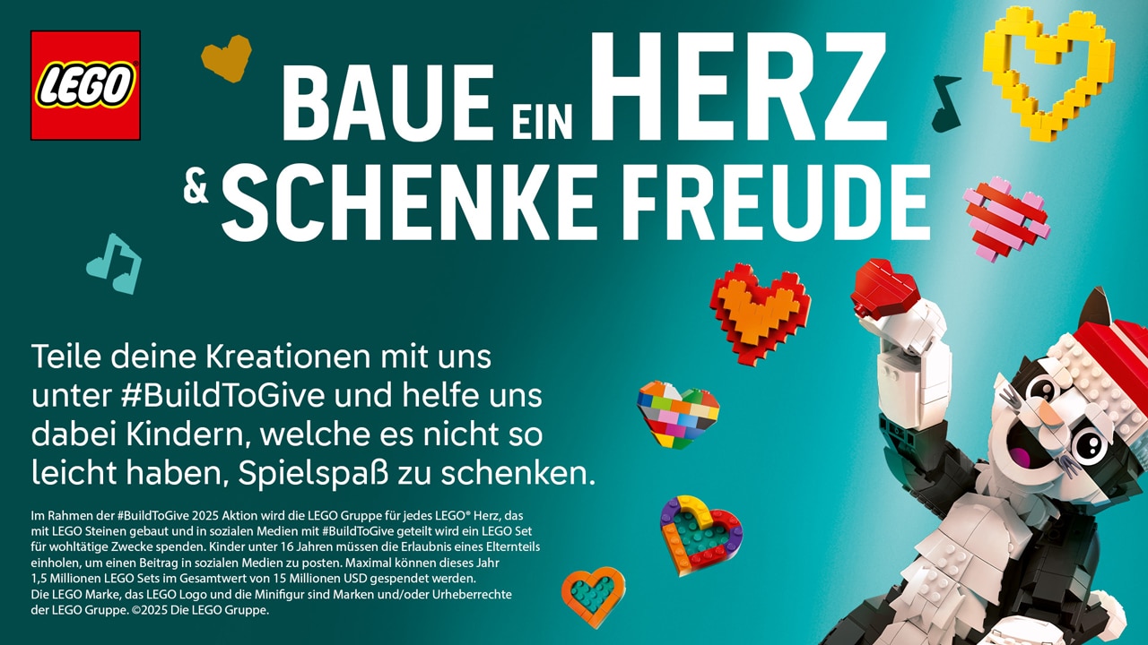 100 LEGO® Sets gewinnen: Baue ein LEGO Herz und schenke Freude!