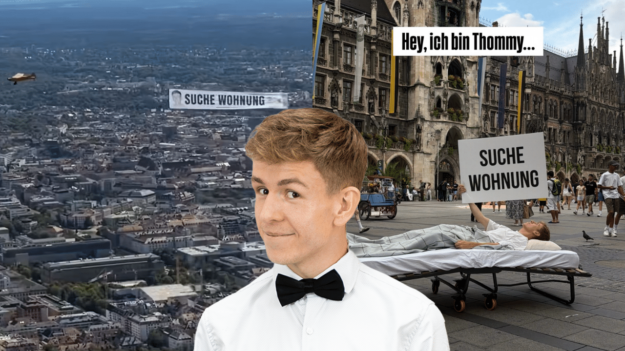 Moderator Thommy fliegt über München und legt sich auf Marienplatz – um auf die Wohnungsnot aufmerksam zu machen